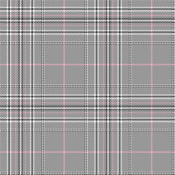 Glen check seamless pattern with white, black and pink stripes.