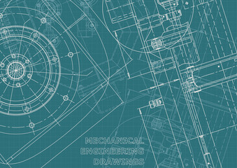 Blueprint. Vector engineering illustration. Cover, flyer, banner, background. Instrument-making drawings. Mechanical engineering drawing