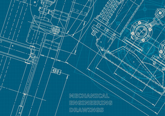 Blueprint, Sketch. Vector engineering illustration. Cover, flyer, banner, background. Instrument-making drawings. Mechanical engineering drawing. Technical illustrations, backgrounds. Scheme, plan