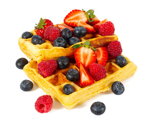waffles with berries isolated on white