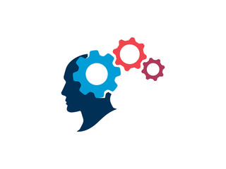 The process of thinking in the human head. Silhouette human head with gears. Strategic thinking and planning concept. Vector illustration.