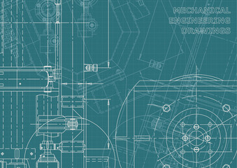 Blueprint, Sketch. Vector engineering illustration. Cover, flyer, banner, background. Instrument-making drawings. Mechanical engineering drawing. Technical illustrations, backgrounds. Scheme, plan