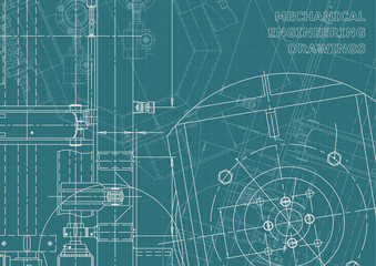 Blueprint, Sketch. Vector engineering illustration. Cover, flyer, banner, background. Instrument-making drawings. Mechanical engineering drawing. Technical illustrations, backgrounds. Scheme, plan