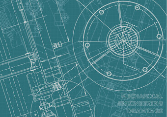 Blueprint, Sketch. Vector engineering illustration. Cover, flyer, banner, background. Instrument-making drawings. Mechanical engineering drawing. Technical illustrations, backgrounds. Scheme, plan