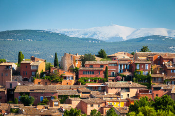 Roussillon village with Mount Ventoux in background, Vaucluse region, Provence, France - 282344068