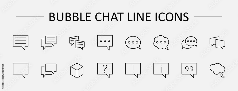 Poster set of speech bubble chat vector lines of icons. editable stroke. 32x32 pixels.