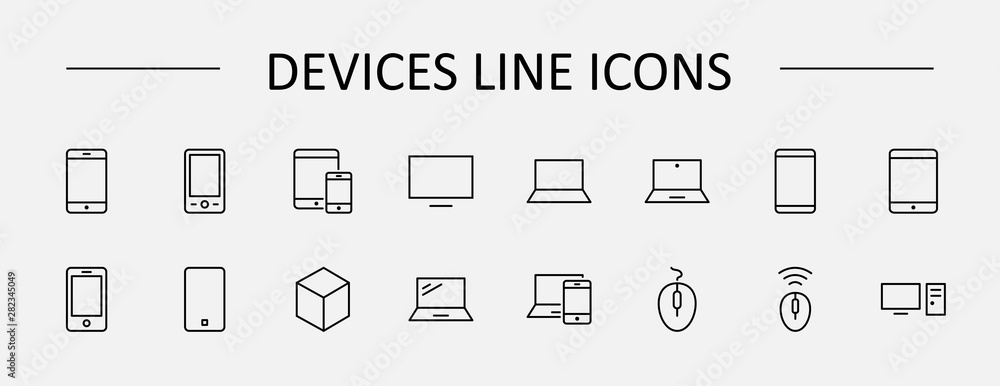 Poster set of smart devices and gadgets, computer equipment and electronics. electronic devices icons for w