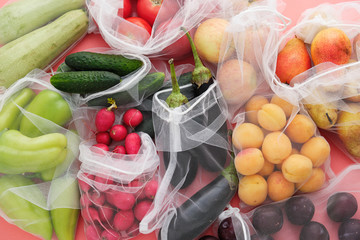 Fruit and Vegetable in Shopping Bag Set Top View