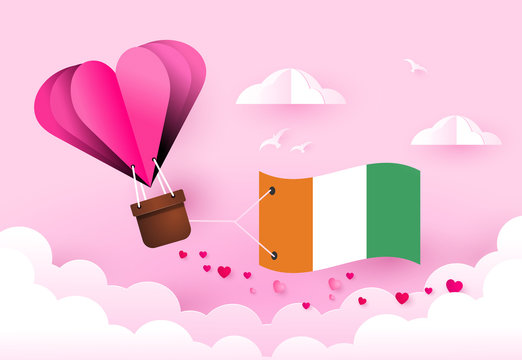 Heart air balloon with Flag of Cote d'Ivoire for independence day or something similar