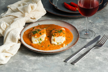 sppanish food. Bacalao a la vizcaína,  Basque Style Cod
