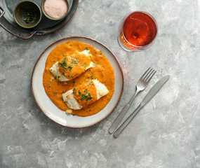 sppanish food. Bacalao a la vizcaína,  Basque Style Cod