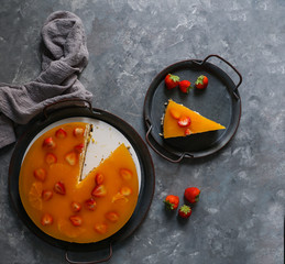 tasty ricotta cheesecake with berries, vintage style