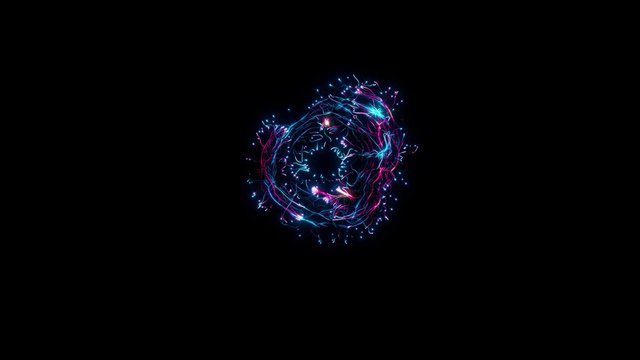 Visual representation flying through abstract digital tunnel funnel artificial intelligence neural network. This animation can be used for visuals, vj, light presentations or as motion background