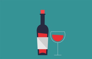 bottle of wine and wine glass isolated vector image
