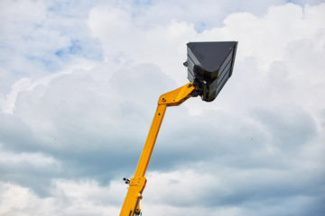 Excavator bucket close-up. Repair work. Digger machine