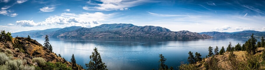 Fototapeta na wymiar Panoramic View of Okanagan Lake from Knox Mountain Park located at Kelowna British Columbia Canada