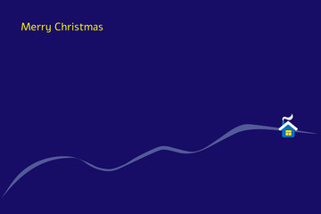 Merry Christmas landscape vector. Postcard for Christmas, Celebration . The backdrop of the landscape is night sky color. There is a small house on the hill. Christmas greeting card.