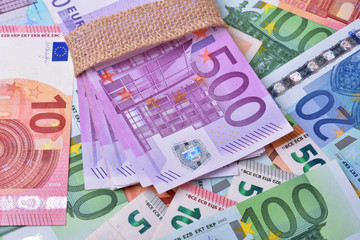 Lot of various euro banknotes