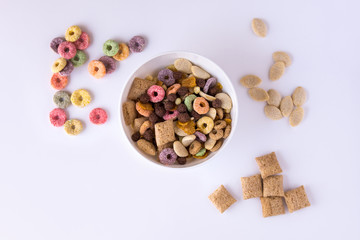 Variety of colorful cereals for breakfast