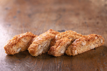 Traditional italian cantuccini cookies as rustic background