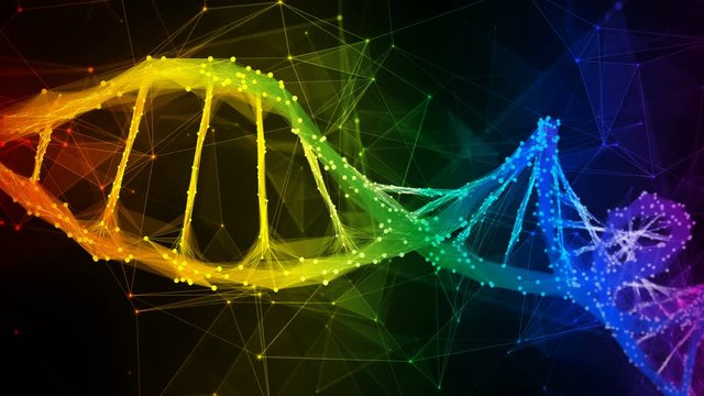 Abstract iridescent rainbow digital plexus DNA molecule structure research visuals biology polygonal chemistry science Medicine cosmetics motion background medical dashboard colorful Seamless Loop