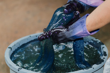 Cotton dye with hand.