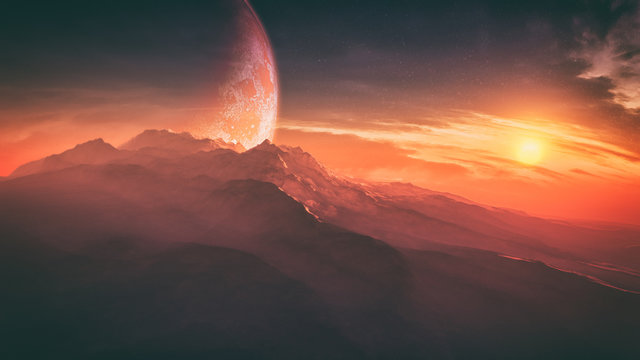 majestic alien planet environment with epic fantasy sky concept art 