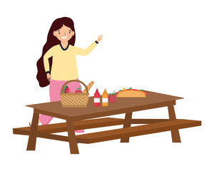Woman cartoon having picnic design