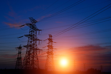 The power supply facilities of contour in the evening