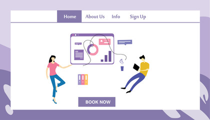 Responsive Website Template Landing Page With Graph Design Vector Illustration