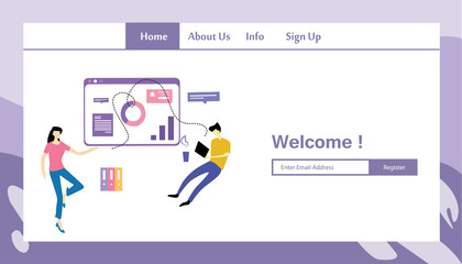 Responsive Website Template Landing Page With Graph Design Vector Illustration