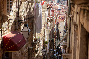 narrow touristic street in Dubrovnik