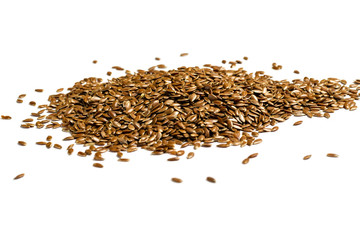 Heap of linseeds, flax seeds on white background.