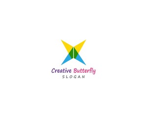 Fototapeta na wymiar Butterfly conceptual simple, colorful icon. Logo. Vector illustration