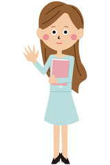 ポップなロングヘアの女子大生がはーい　正面