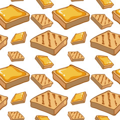 Seamless pattern tile cartoon with bread and butter food