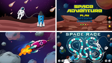 Set of space race scenes