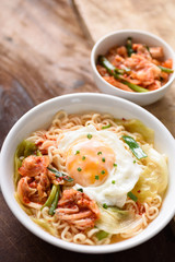 Kimchi noodle spicy soup with egg, Korean food