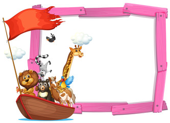 Border template with cute animals on boat