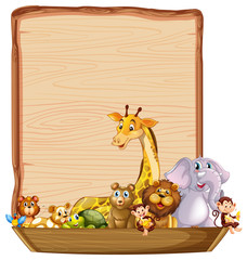 Border template with cute animals on wooden boat