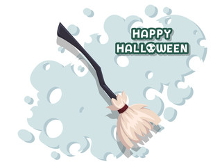 Happy Halloween. broom made from twigs on a long wooden handle vector on background. Flat design. Greeting card, party invitation. Vector illustration