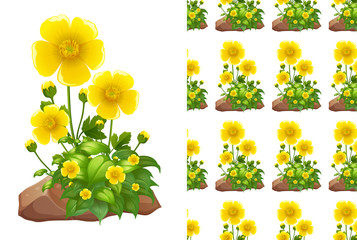 Seamless background design with yellow fowers on rocks