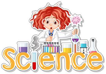 Sticker design with scientist doing experiment