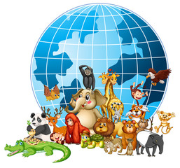 Many animals round the world on white background