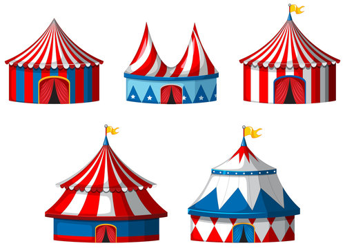 Five circus tents on white background