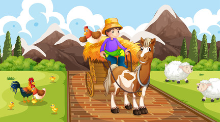 Farmer with farm animals scene © GraphicsRF