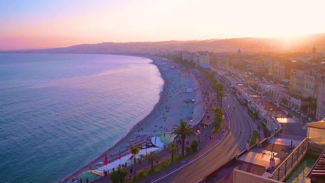 The Promenade des Anglais along the Mediterranean at Nice, France.