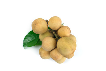  Longkong tropical fruit, Langsat, lanzones, Lansium parasiticum on a white background. - Image