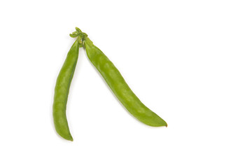 Green pea pods on isolated white background