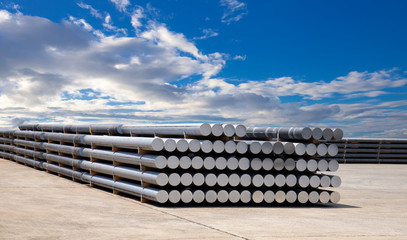 Heap of aluminium bar in aluminium profiles factory